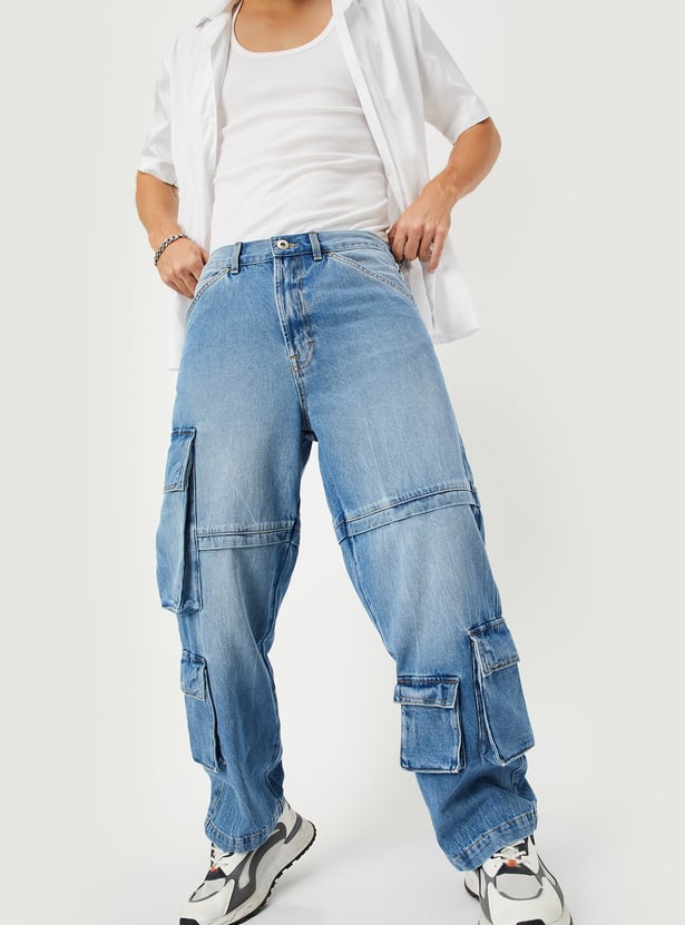 Men Washed Cargo Jeans