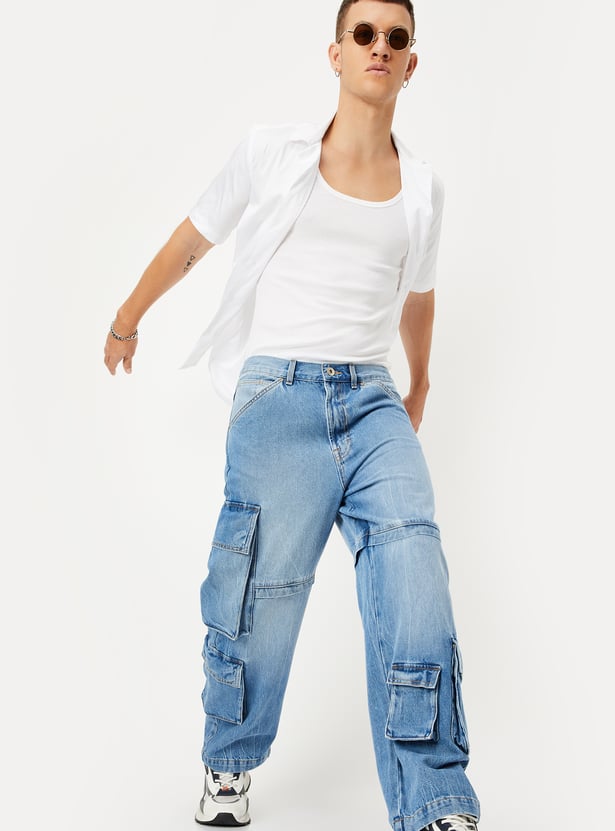 Men Washed Cargo Jeans