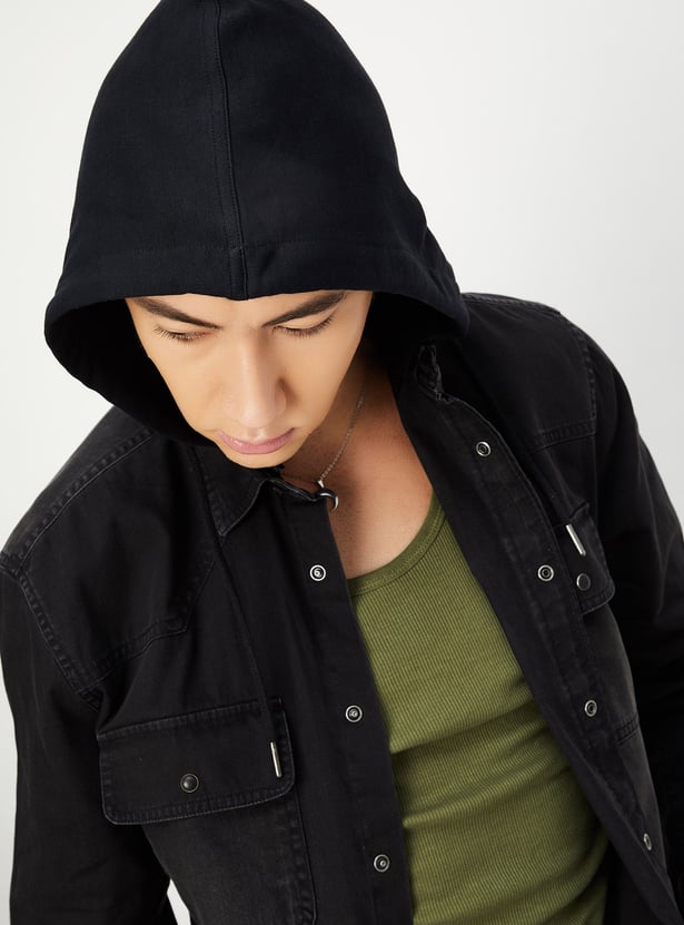 Men Hooded Denim Shacket