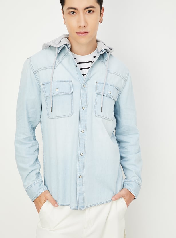 Men Hooded Denim Shacket