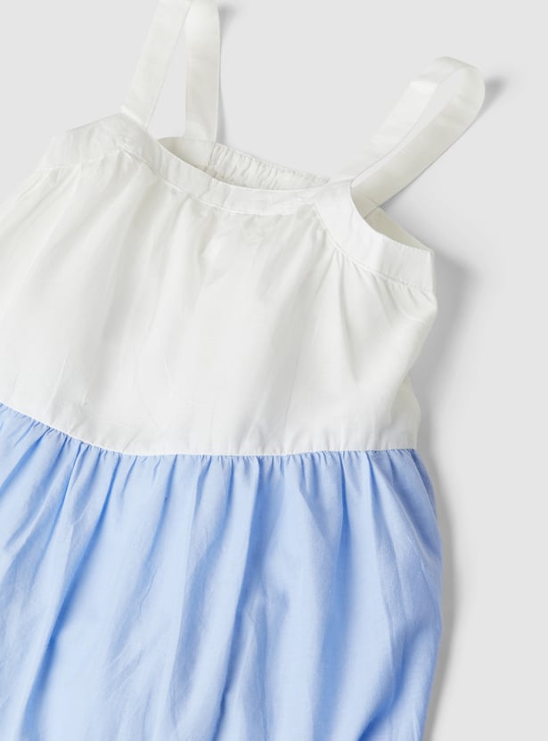 Girls Color Block Tiered Skirt Satin Dress