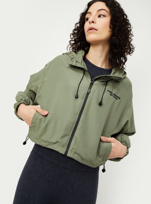 Women Solid Hooded Sporty Jacket