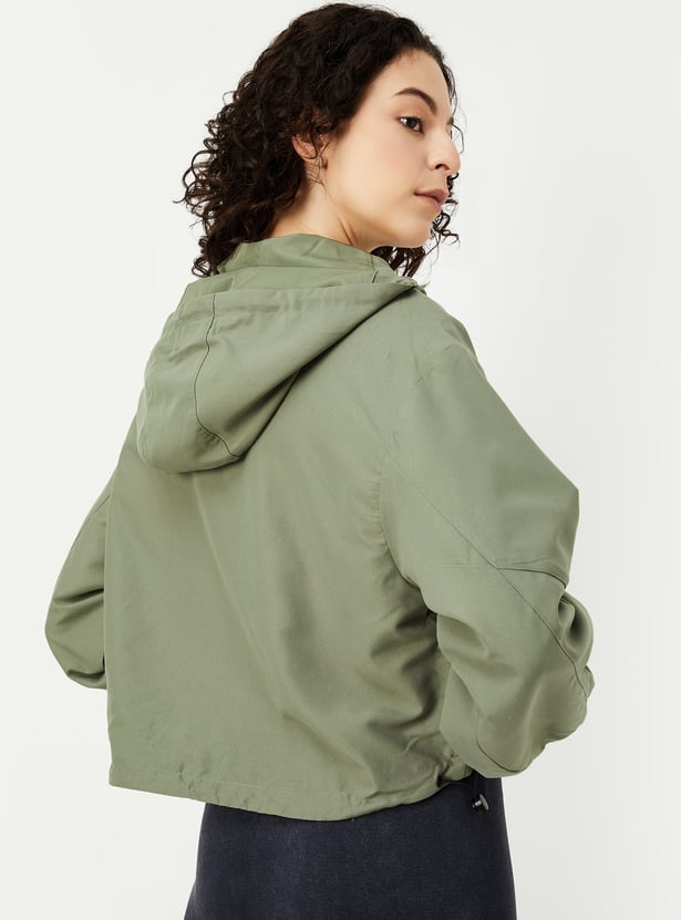 Women Solid Hooded Sporty Jacket