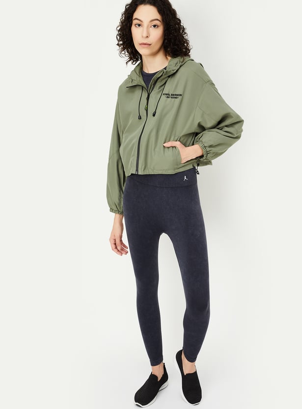 Women Solid Hooded Sporty Jacket