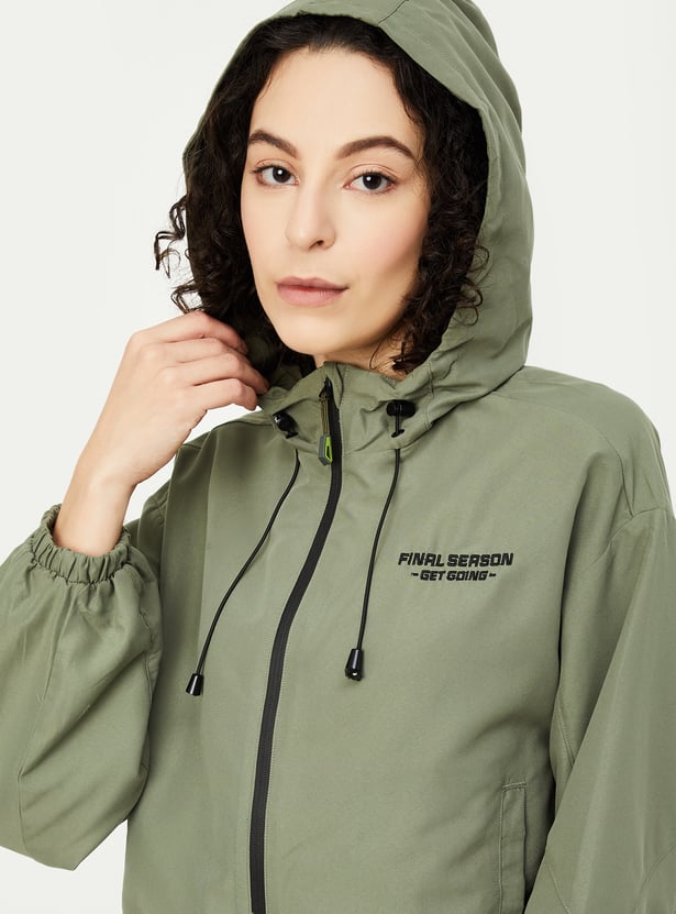 Women Solid Hooded Sporty Jacket