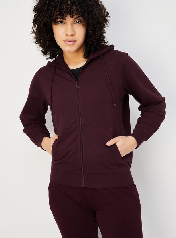 Women Solid Hooded Sweatshirt