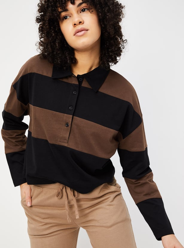 Women Striped Polo T-shirt