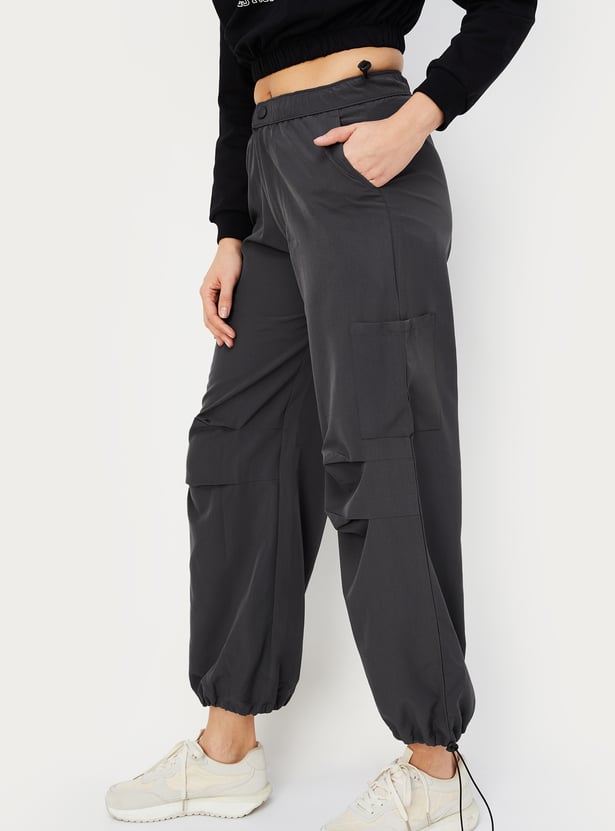 Women Solid Relaxed Fit Parachute Pants