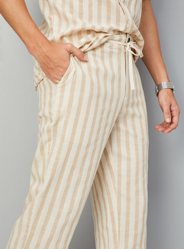 Men Striped Drawstring Waist Pants