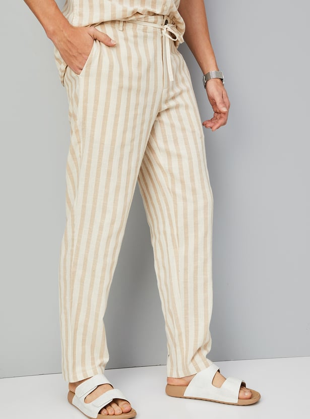 Men Striped Drawstring Waist Pants