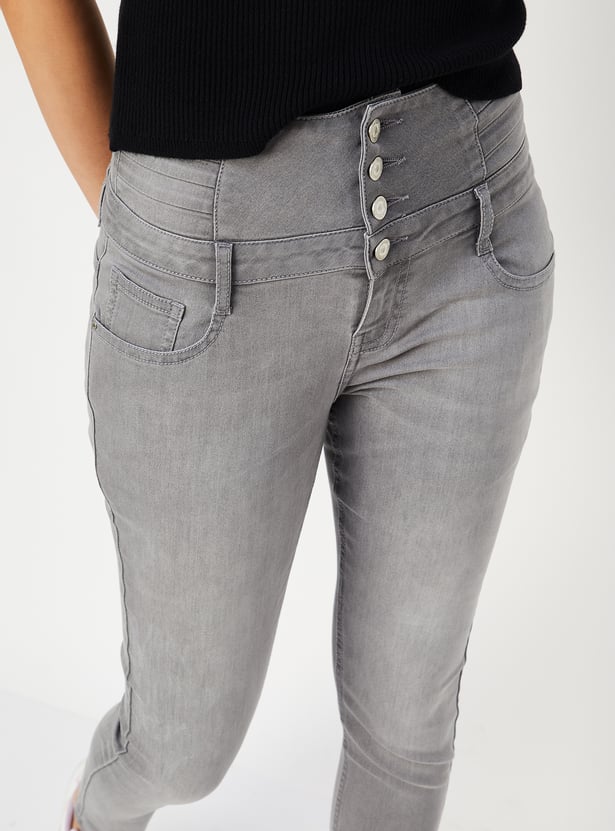 Women Skinny Fit Washed Double-Up Jeans