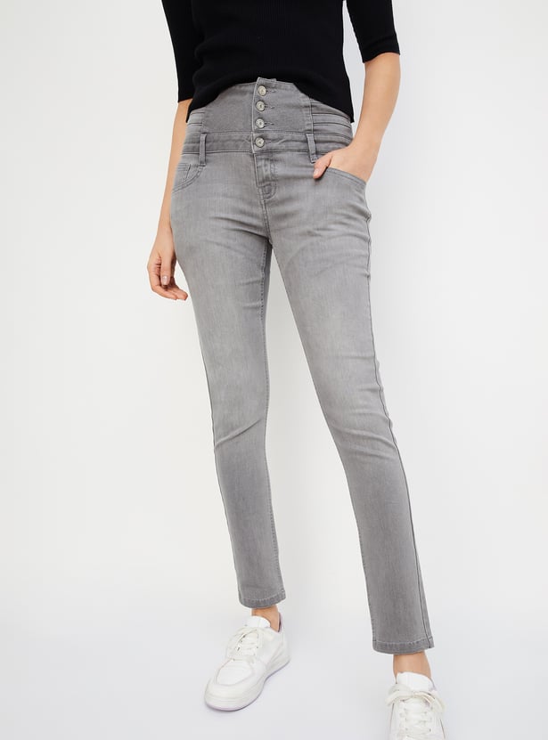 Women Skinny Fit Washed Double-Up Jeans