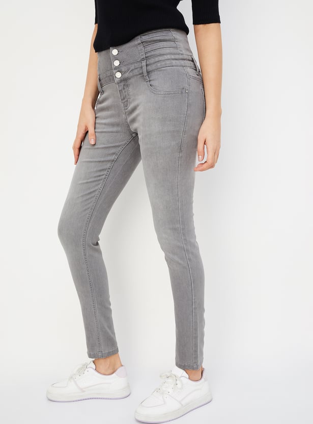 Women Skinny Fit Washed Double-Up Jeans