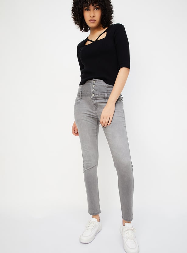 Women Skinny Fit Washed Double-Up Jeans