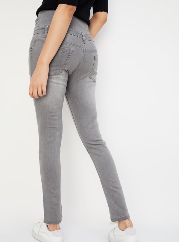 Women Skinny Fit Washed Double-Up Jeans