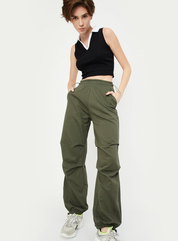 Buy Women Relaxed Fit Solid Parachute Pants Online at just
