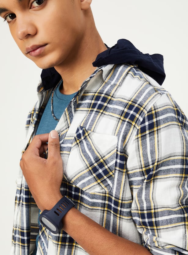 Boys checked Hooded Shirt