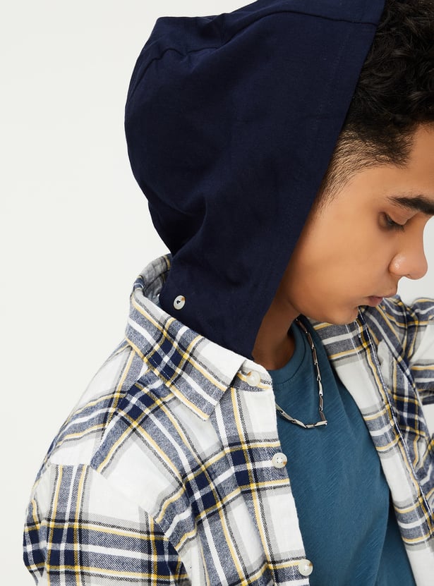 Boys checked Hooded Shirt