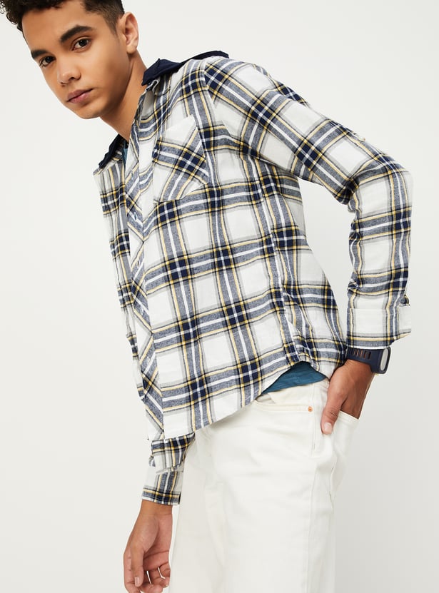 Boys checked Hooded Shirt