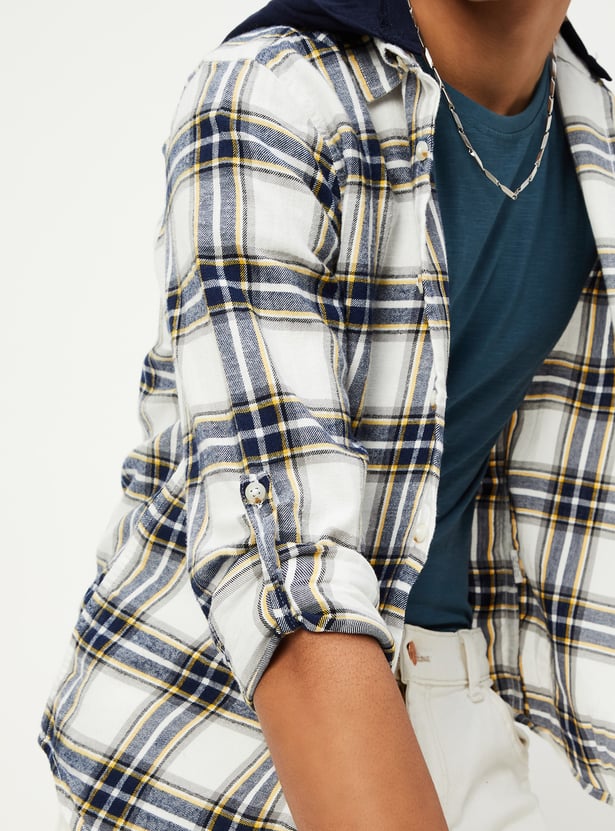 Boys checked Hooded Shirt