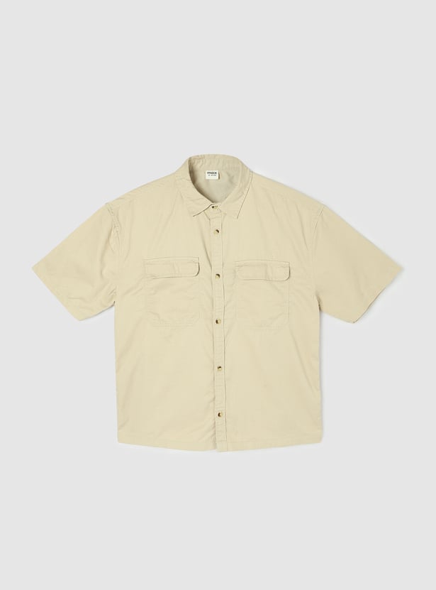 Boys Solid Utility Shirt with Double Pockets