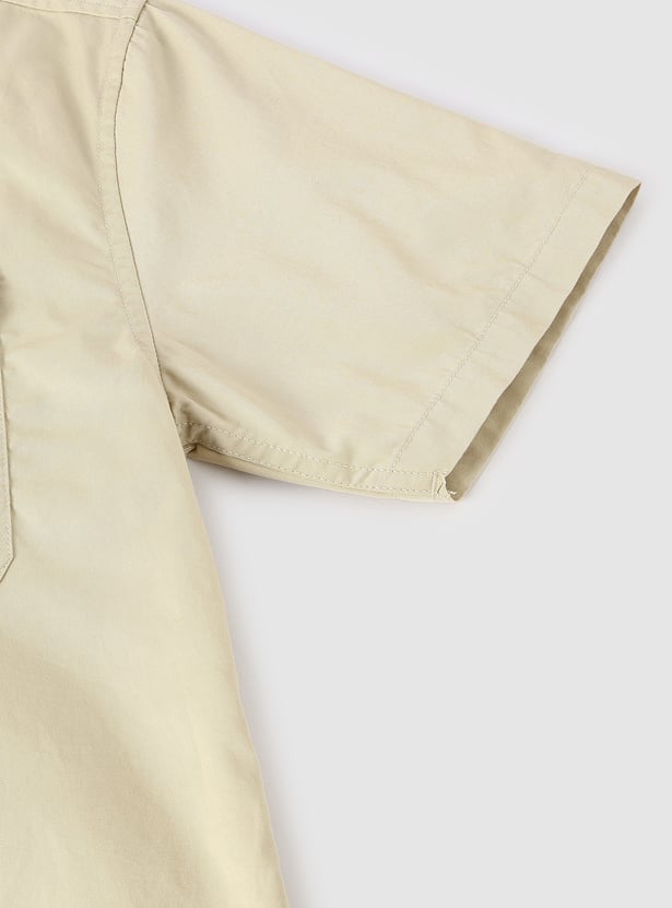 Boys Solid Utility Shirt with Double Pockets