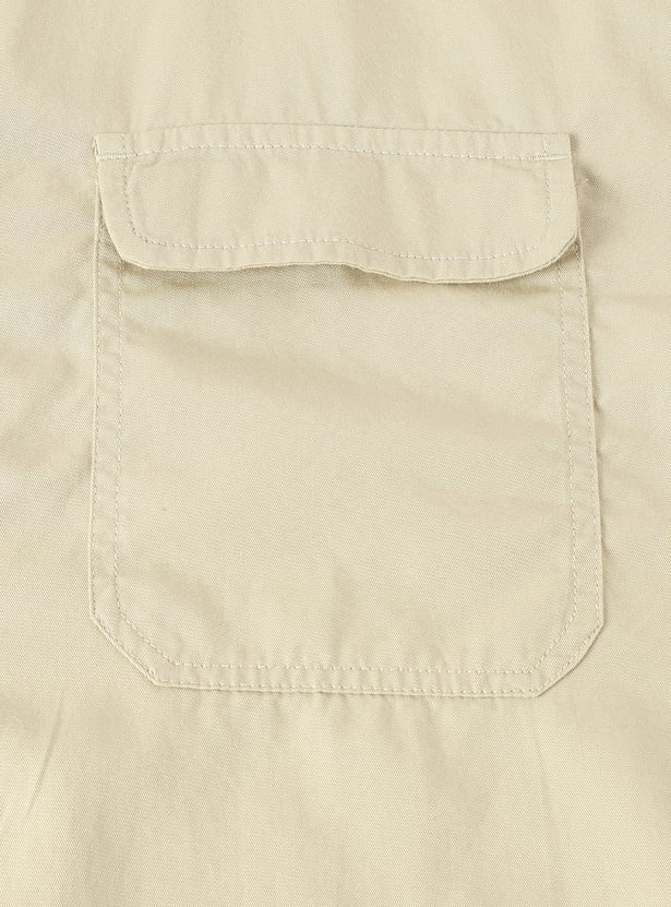 Boys Solid Utility Shirt with Double Pockets