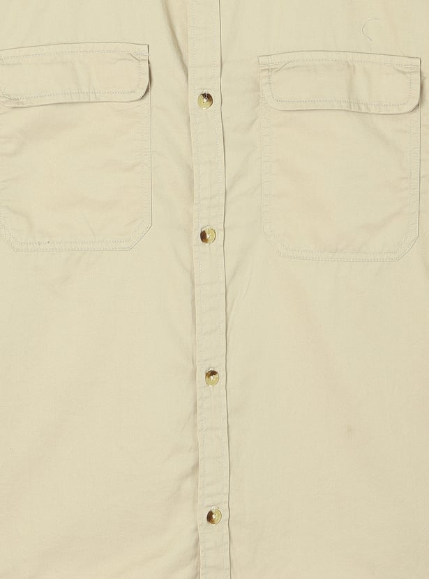 Boys Solid Utility Shirt with Double Pockets