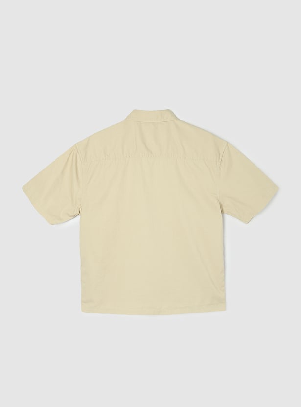 Boys Solid Utility Shirt with Double Pockets