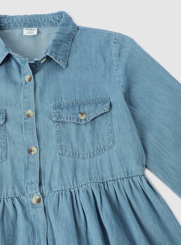 Buy Girls Denim Tiered Dress Online at just