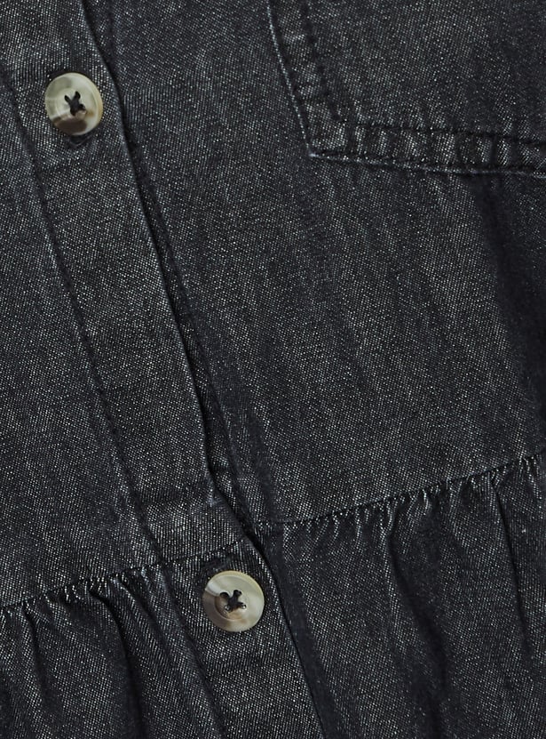 Girls Solid Denim Shirt Dress