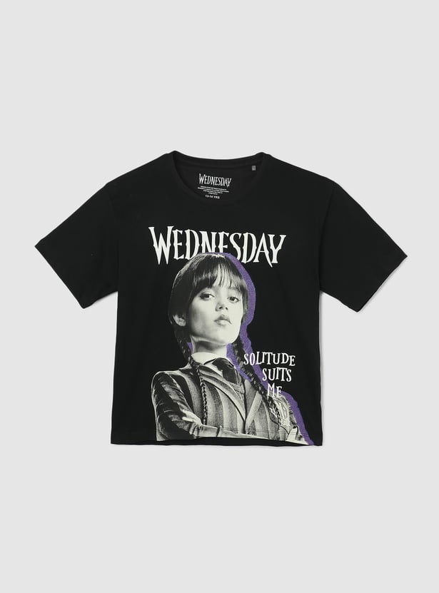 Buy Girls Wednesday Printed Boxy T-shirt Online at just Rs