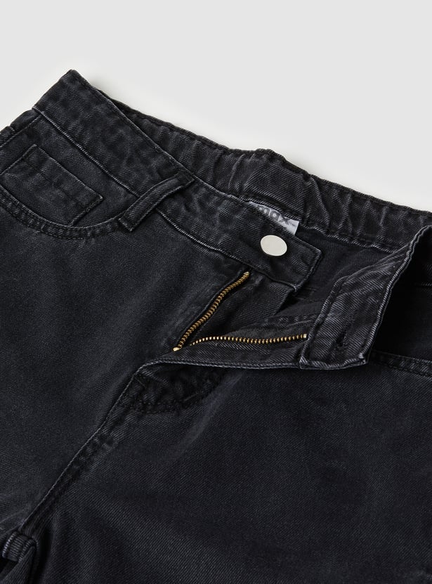 Buy Girls Washed Flared Jeans with Side Buttons Online at just Rs