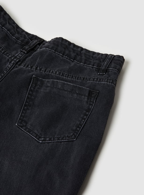 Girls Washed Flared Jeans with Side Buttons