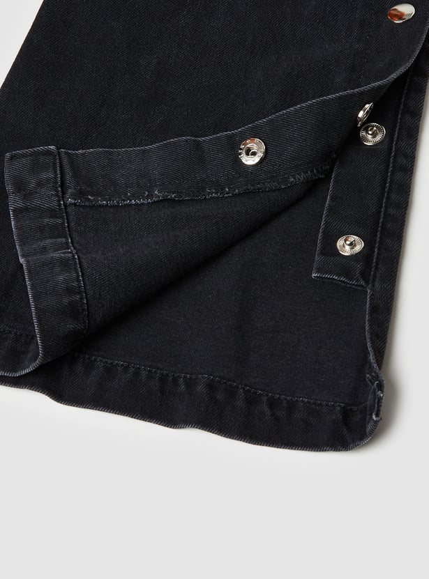 Girls Washed Flared Jeans with Side Buttons