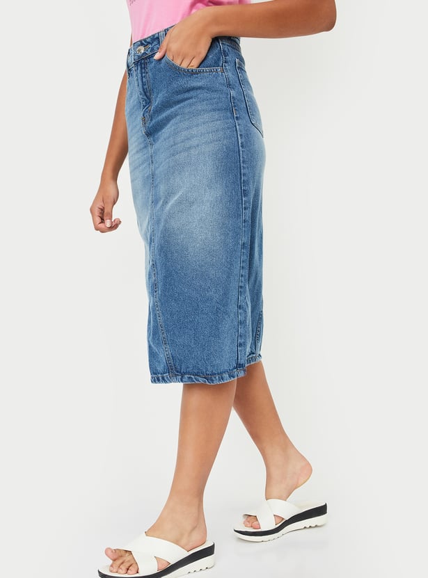 Girls Faded Midi Denim Skirt