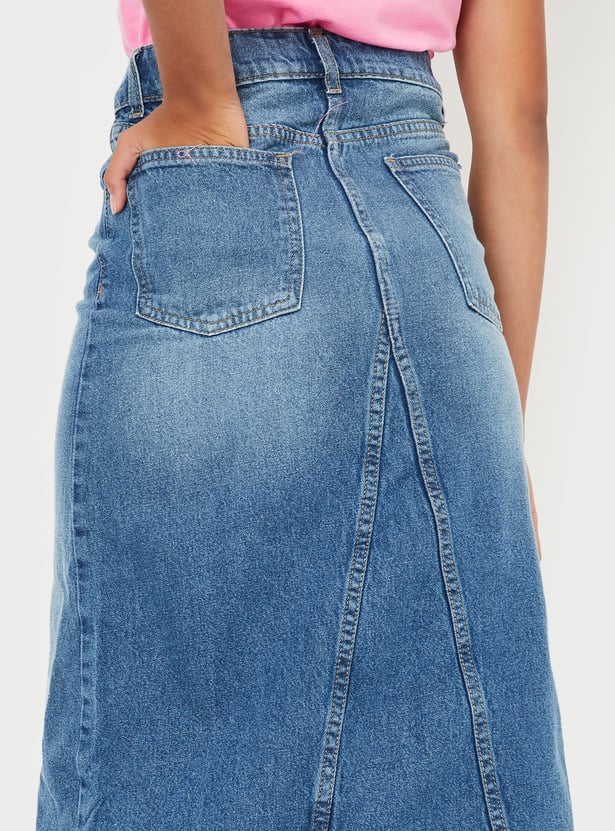 Girls Faded Midi Denim Skirt