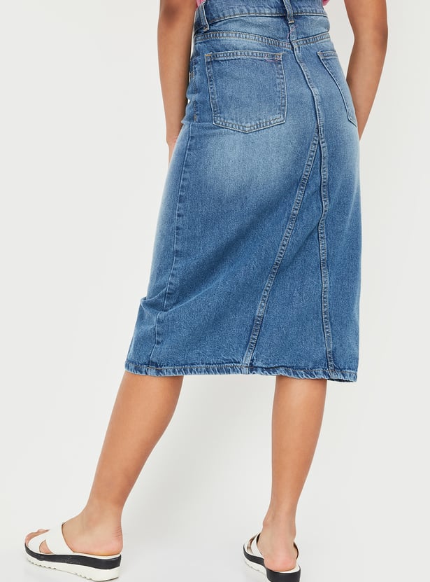 Girls Faded Midi Denim Skirt