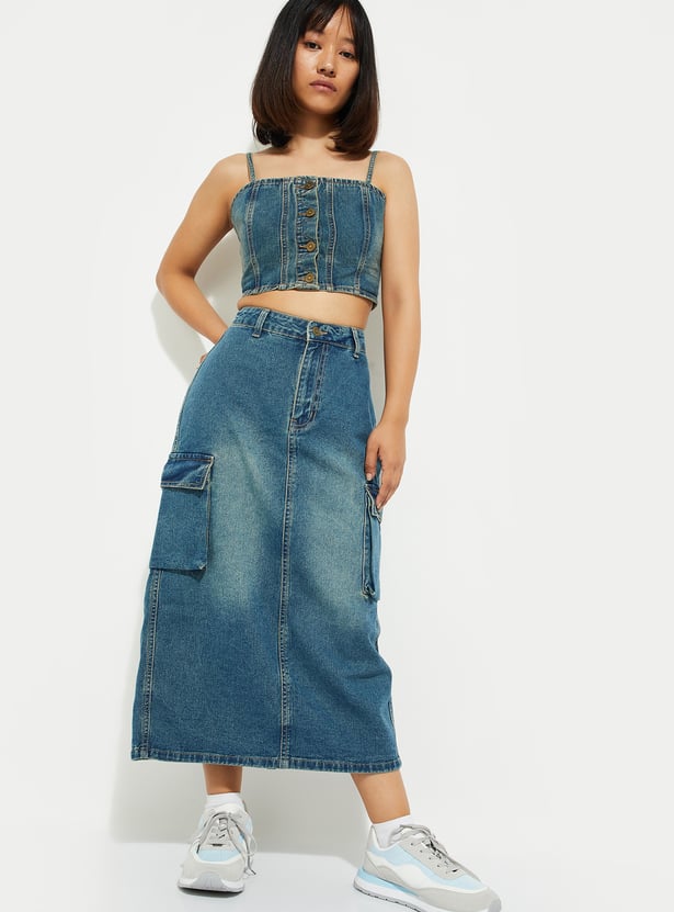 ALAYA F x URB_N Women Washed Cargo Denim Skirt