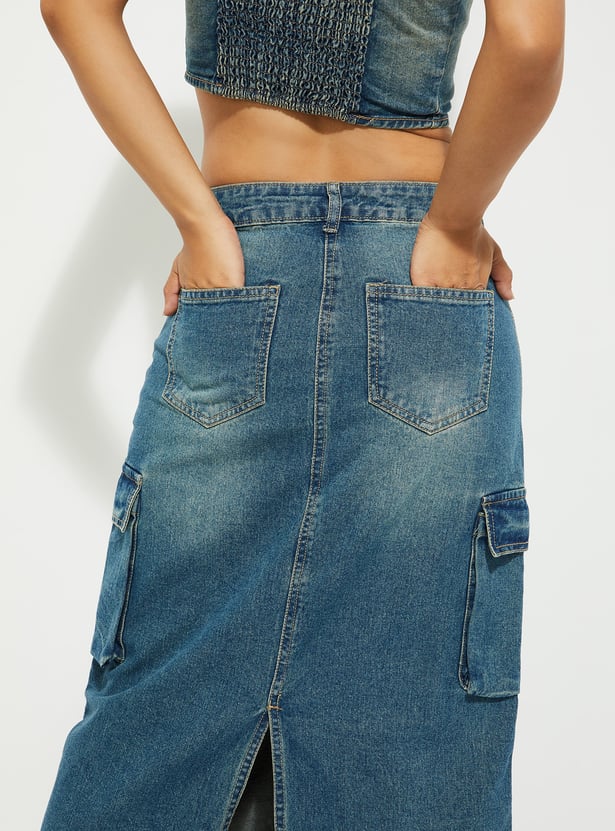 ALAYA F x URB_N Women Washed Cargo Denim Skirt