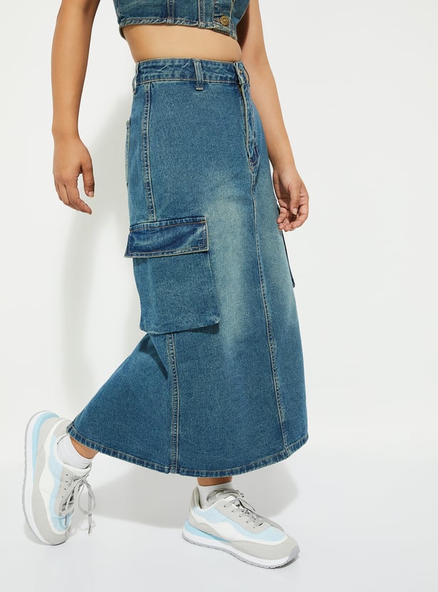 ALAYA F x URB_N Women Washed Cargo Denim Skirt