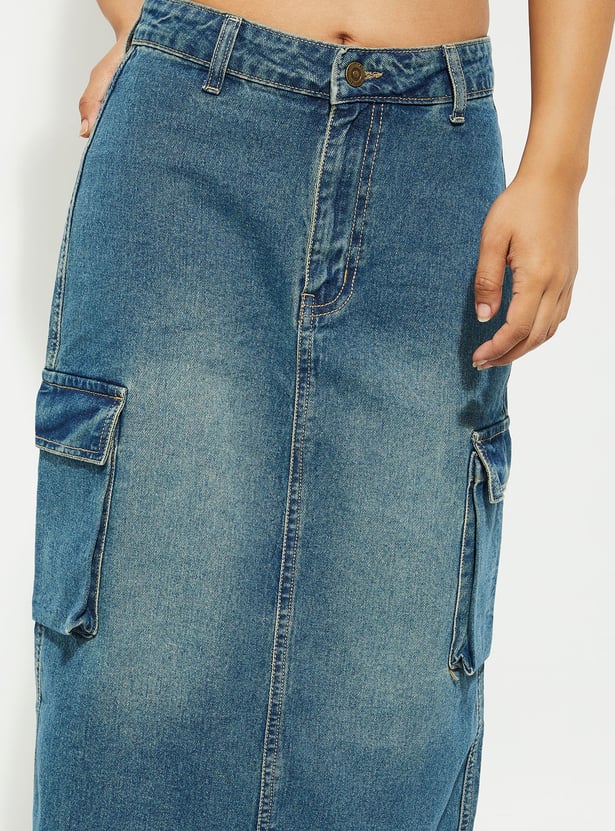 ALAYA F x URB_N Women Washed Cargo Denim Skirt