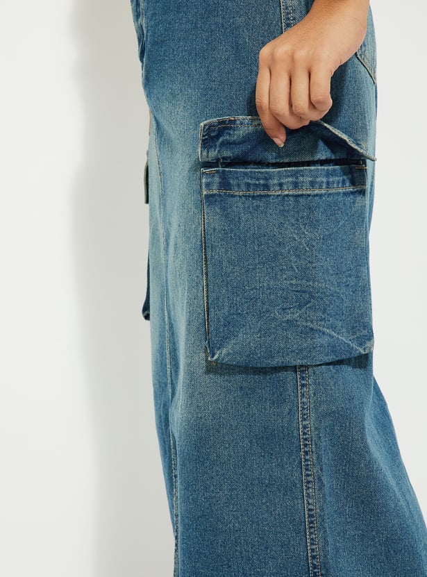 ALAYA F x URB_N Women Washed Cargo Denim Skirt