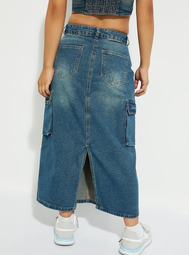 ALAYA F x URB_N Women Washed Cargo Denim Skirt