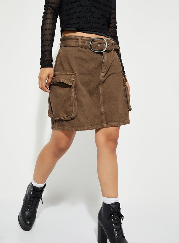 ALAYA F x URB_N Women Cargo Denim Skirt