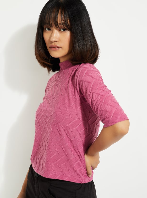 Buy ALAYA F x URB_N Women Textured High Neck Top Online at just Rs