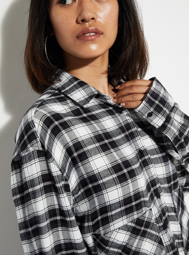 ALAYA F x URB_N Women Checked Yarn Dyed Cropped Shirt