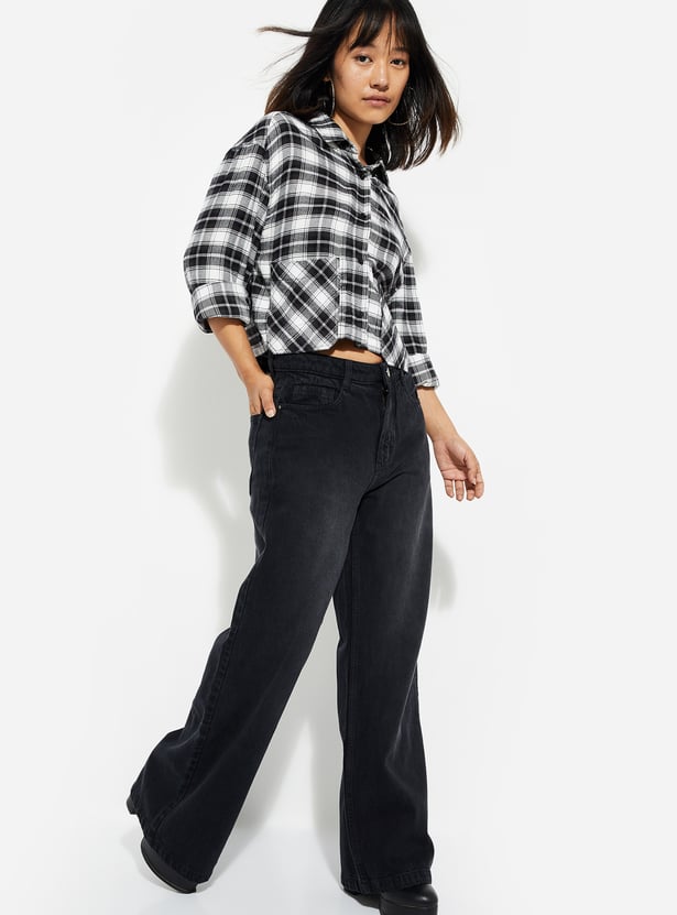 ALAYA F x URB_N Women Checked Yarn Dyed Cropped Shirt