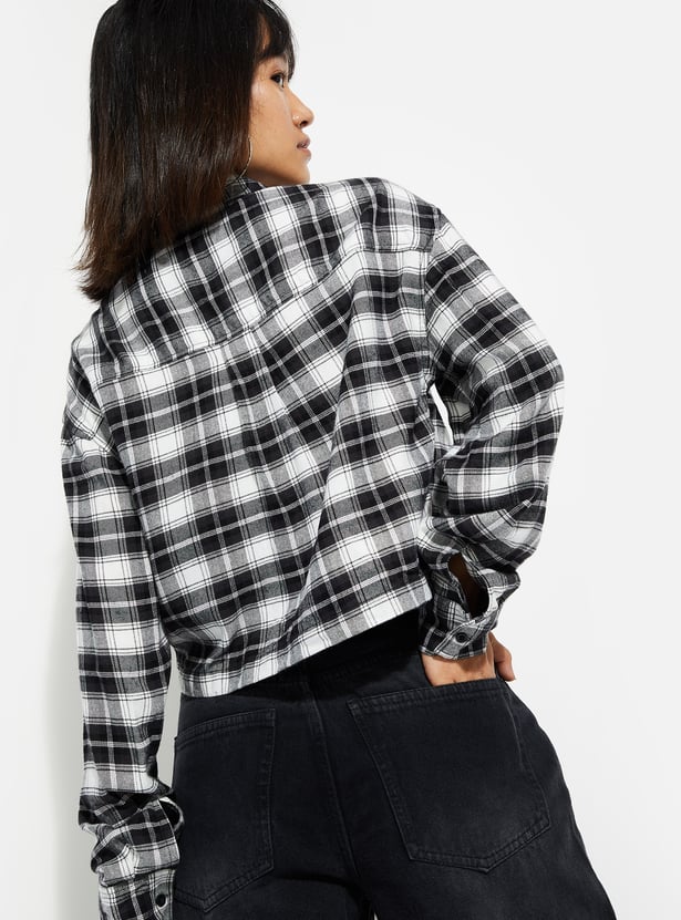 ALAYA F x URB_N Women Checked Yarn Dyed Cropped Shirt