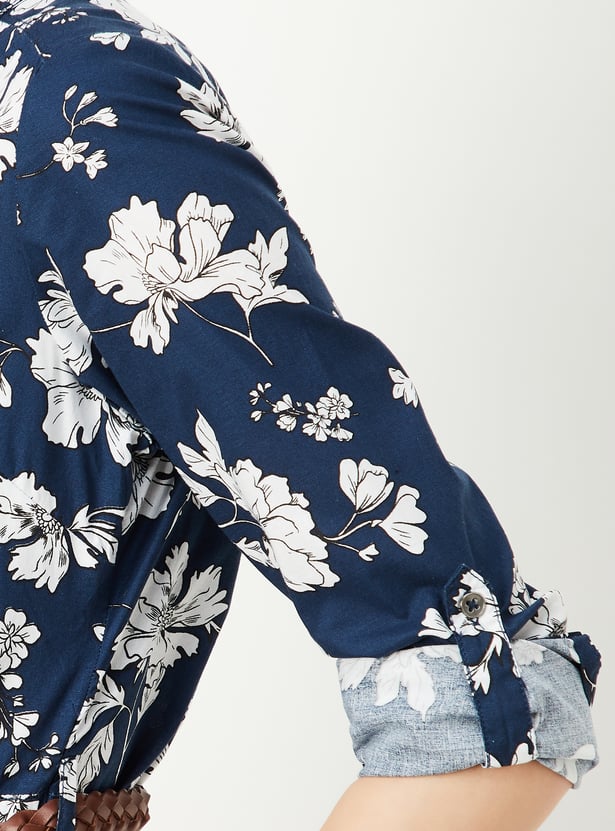 Women Floral Printed Belted Tunic